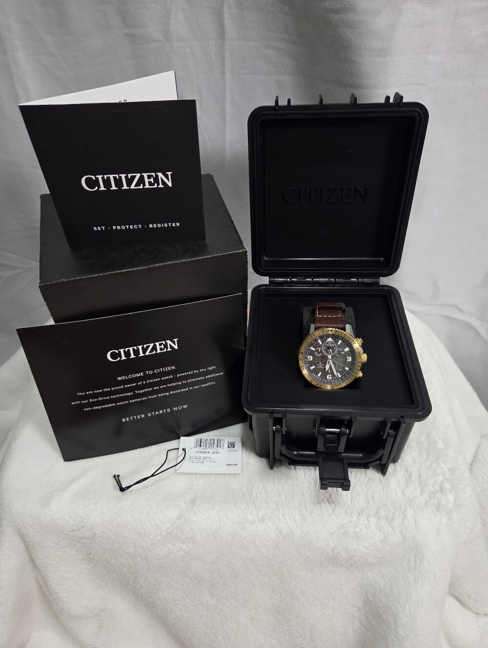 Citizen Brown Leather Strap Chronograph Watch with Gold-Tone Case